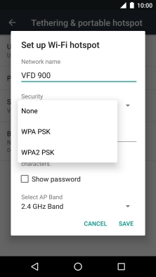 Press WPA2 PSK to password protect your Wi-Fi hotspot.