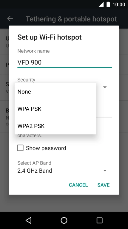 Press WPA2 PSK to password protect your Wi-Fi hotspot.