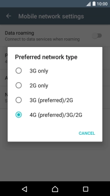 Press the required network mode.