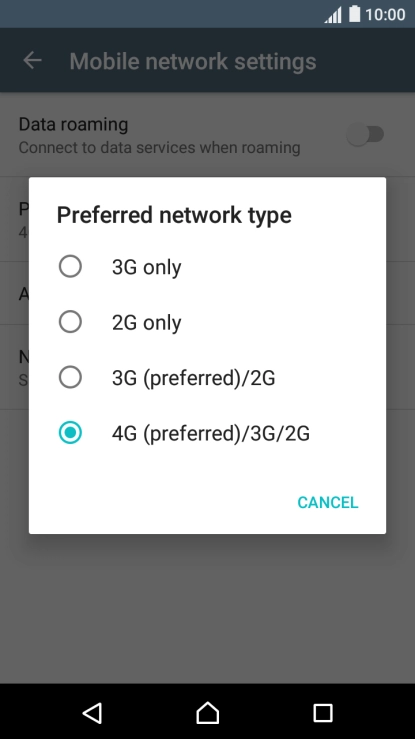 Press the required network mode.