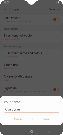 Key in the required sender name and press Done.