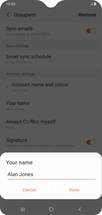 Key in the required sender name and press Done.