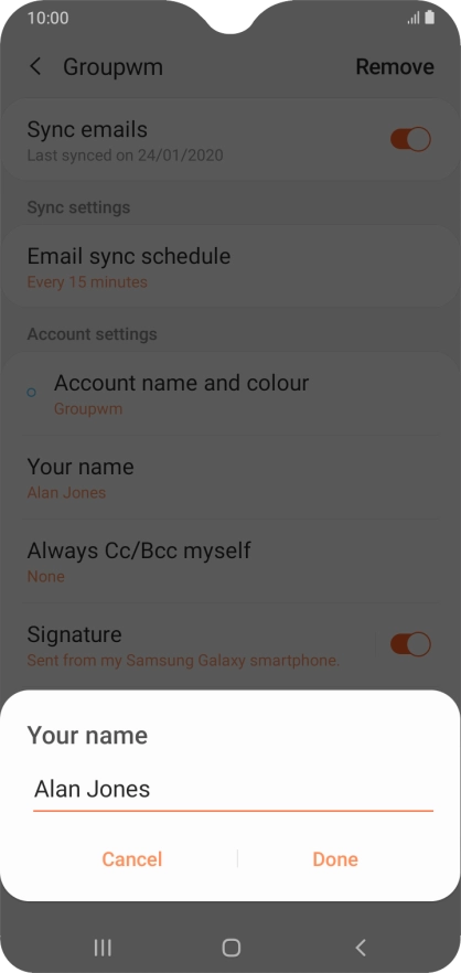 Key in the required sender name and press Done.