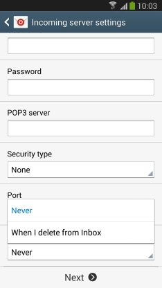Press  to keep email messages on the server when you delete them on your phone.