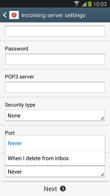 Press  to keep email messages on the server when you delete them on your phone.