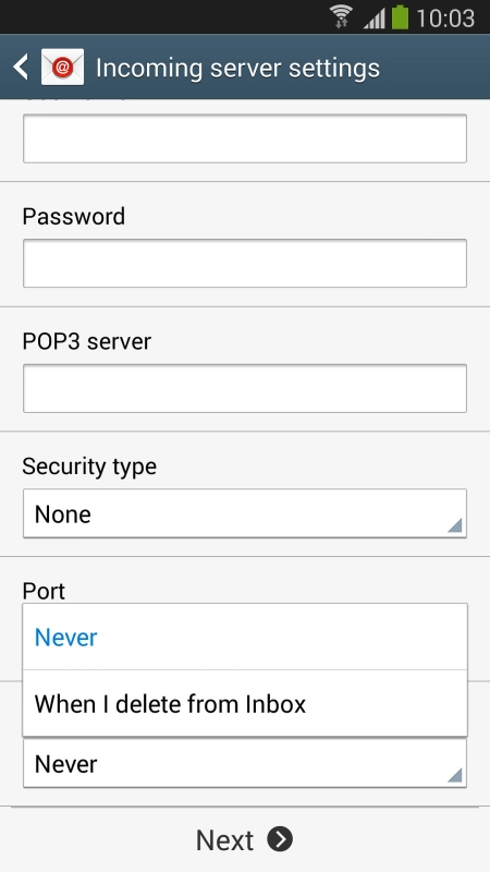 Press  to keep email messages on the server when you delete them on your phone.