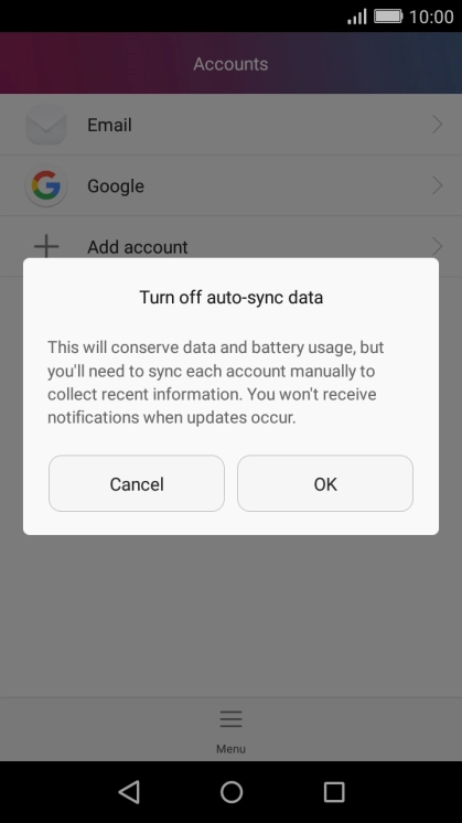 If you turn off automatic synchronisation of content, press OK.