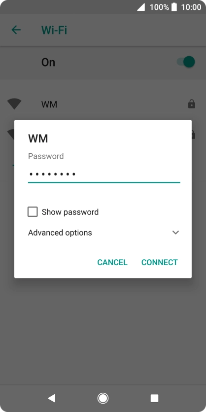 Key in the password for the Wi-Fi network and press CONNECT.