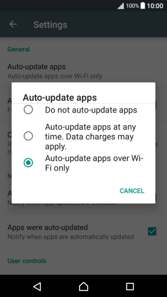Press the required setting.