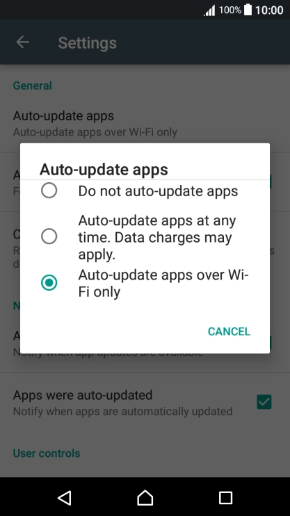 Press the required setting.