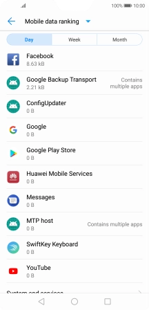 The data usage for each application is displayed below the name of the application.