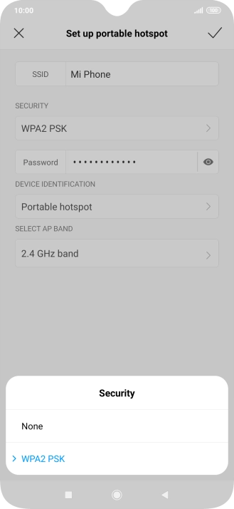 Press WAP2 PSK to password protect your Wi-Fi hotspot.