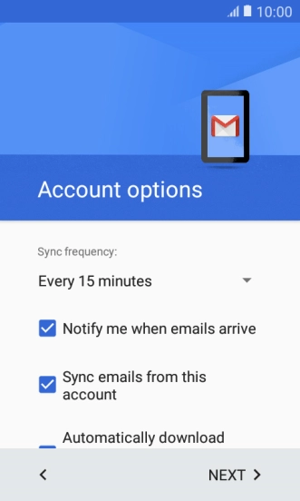 If this screen is displayed, you email account has been recognised and set up automatically. Follow the instructions on the screen to key in more information and finish setting up your phone.