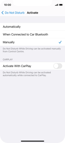 Press the required setting.