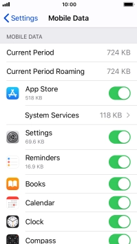Press the indicators next to the required applications to turn the function on or off.
