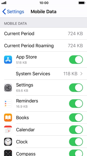 Press the indicators next to the required applications to turn the function on or off.