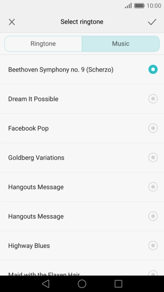 Once you've found a ring tone you like, press the confirm icon.