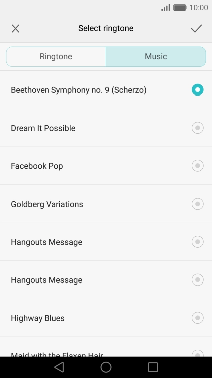 Once you've found a ring tone you like, press the confirm icon.