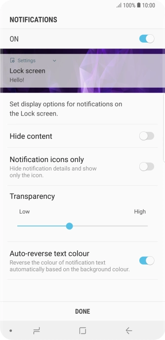 Press the required settings.