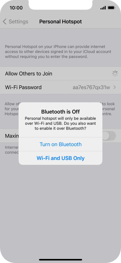 If Wi-Fi is turned on, press Wi-Fi and USB Only.