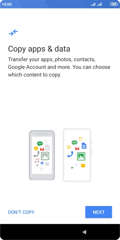 You can transfer the contents of another phone to your phone when it's activated for the first time and after a factory reset. When this screen is displayed, your phone is ready to transfer contents from another phone.