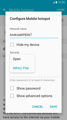 Press WPA2 PSK to password protect your Wi-Fi hotspot.