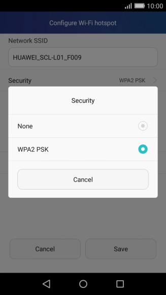 Press WPA2 PSK to password protect your Wi-Fi hotspot.