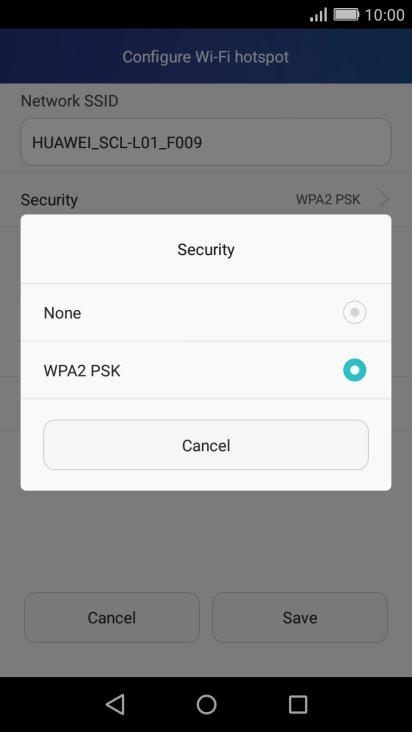 Press WPA2 PSK to password protect your Wi-Fi hotspot.