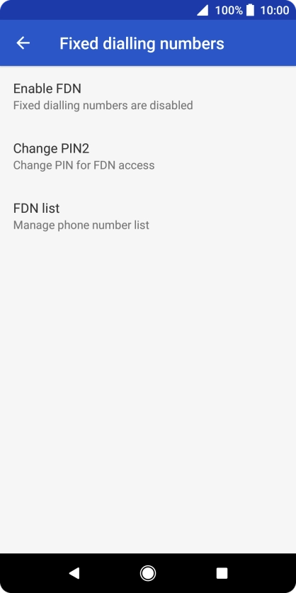 Press Enable FDN to turn on fixed dialling.