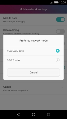 Press the required network mode.