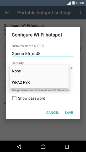 Press WPA2 PSK to password protect your Wi-Fi hotspot.