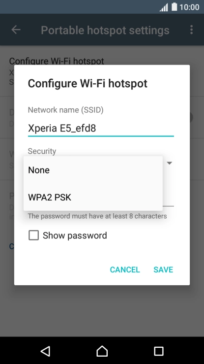 Press WPA2 PSK to password protect your Wi-Fi hotspot.