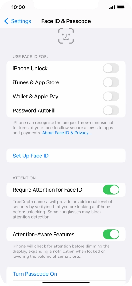 Press Turn Passcode On and key in a phone lock code of your own choice twice.