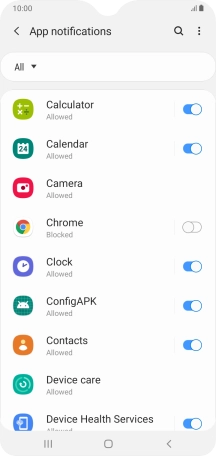 Press the indicators next to the required apps to turn the function on or off.