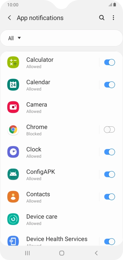 Press the indicators next to the required apps to turn the function on or off.