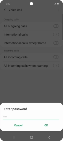 Key in your barring password and press OK. The default barring password is 0000.
