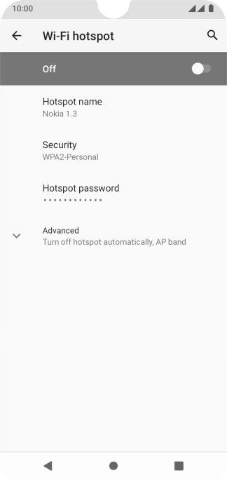 Press Hotspot name and key in the required name for the Wi-Fi hotspot.