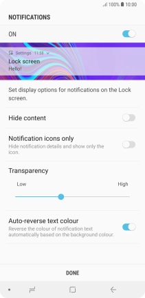 Press the indicator next to the required settings to turn them on.
