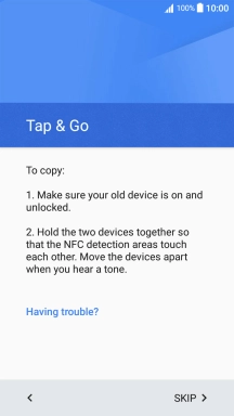 Follow the instructions on the screen to establish a connection from your phone to another phone via NFC. Follow the instructions on the other phone's screen to confirm the connection to your phone.