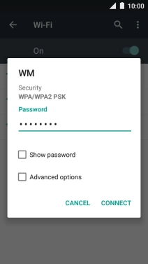 Key in the password for the Wi-Fi network and press CONNECT.