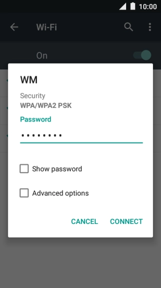 Key in the password for the Wi-Fi network and press CONNECT.