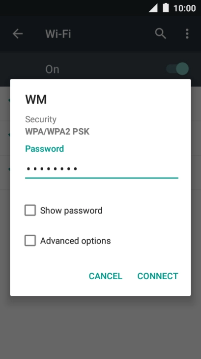 Key in the password for the Wi-Fi network and press CONNECT.