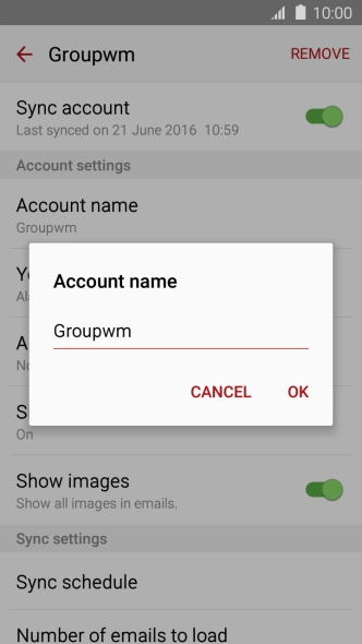 Key in the required name for the email account and press OK.