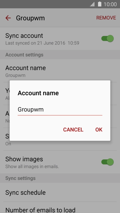 Key in the required name for the email account and press OK.