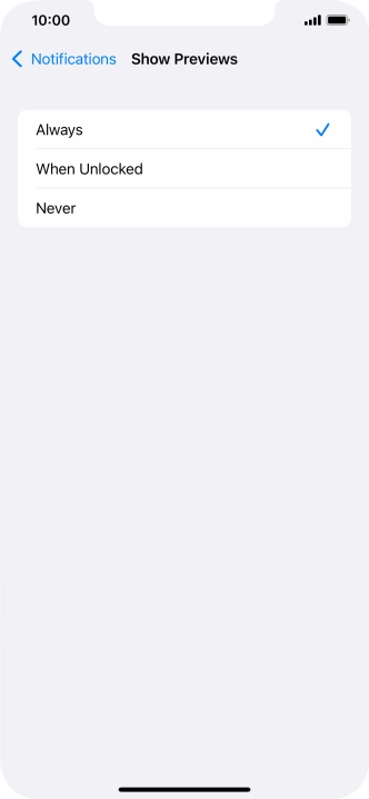 To select notification preview on the lock screen, press Always.