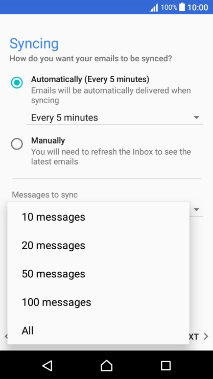 Press the required setting.