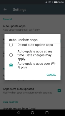 Press Auto-update apps over Wi-Fi only to turn on the function.