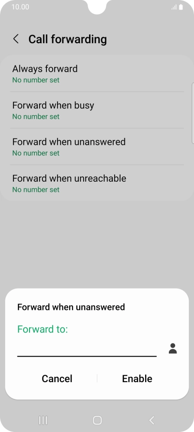 Key in (prefix) 5 (your phone number) and press Enable.