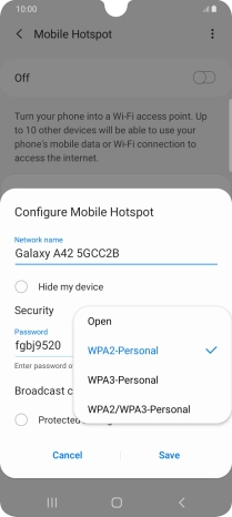 Press WPA2-Personal to password protect your Wi-Fi hotspot.