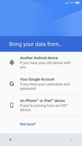 Press the required setting and follow the instructions on the screen to transfer the content from the other phone and finish the activation of your phone.